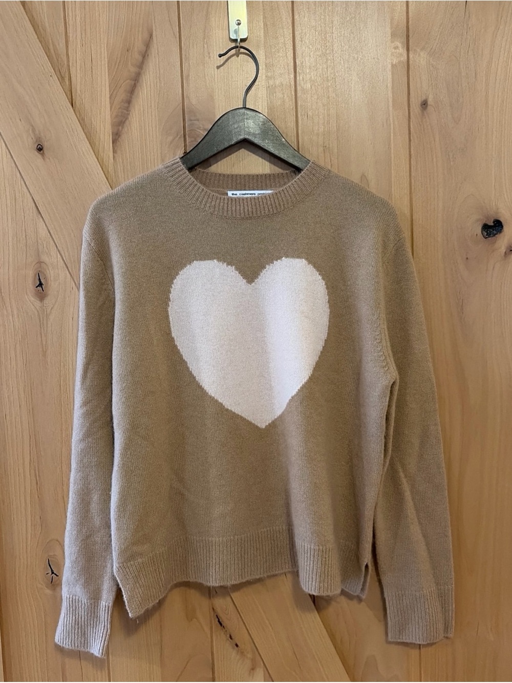 The Cashmere Project Womens Heart Crewneck Sweater 100% Cashmere Tan Size M